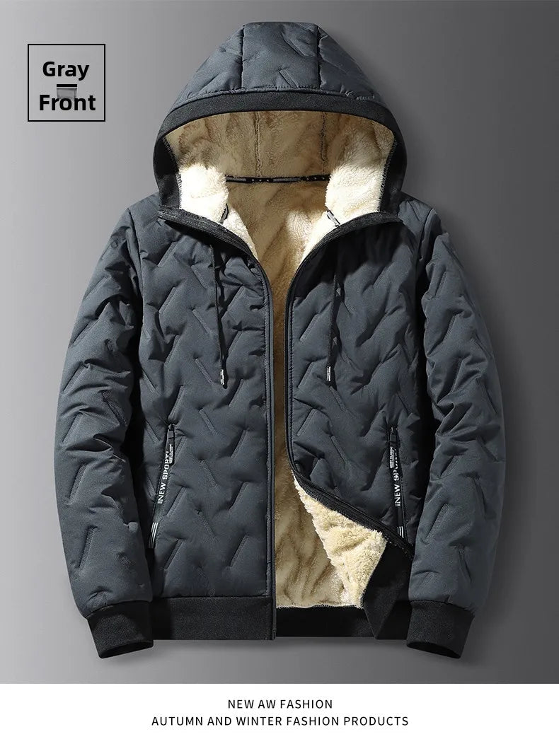 Men’s Warm Hooded Lamb Wool Jacket – Winter Puffer Coat